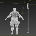 Fantasy Character In Blue White Outfit With Serrated Polearm And Companion Creature