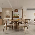 Modern Living Dining Room Interior With Sofa Dining Table Ceiling Fan And Wall Art