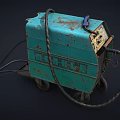 Old Blue Welding Machine With Control Panel Wheels Rusty Surface And Cable 3d model