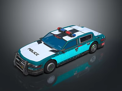 Blue And White Police Car With Red Blue Lights And Sleek Body Design Vehicle 3d model