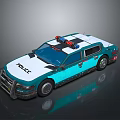 Blue And White Police Car With Red Blue Lights And Sleek Body Design Vehicle