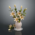 Beautiful White Lilies Arranged in White Vase on Transparent Coaster with Dark Background