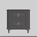 Black Modern Nightstand Featuring Two Drawers With Gold Round Knobs And Small Legs 3d model
