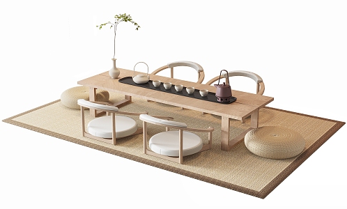 Japanese Tea Table and Chair Tatami Tea Table and Chair Combination 3d model