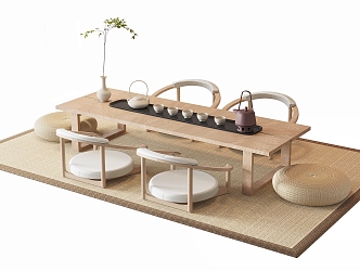 Japanese Tea Table and Chair Tatami Tea Table and Chair Combination 3d model