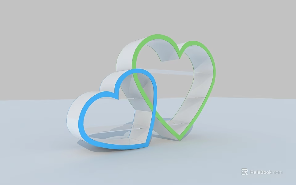 Heart Shaped Cookie Cutters With Blue And Green Edges On Light Background 3d model 