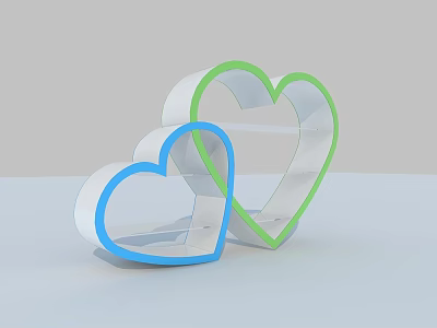 Heart Shaped Cookie Cutters With Blue And Green Edges On Light Background 3d model