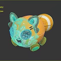 Yellow Space Exploration Toy Rover With Red Ears Blue Eyes And Orange Stripes