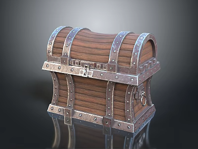 Vintage Wooden Treasure Chest With Metal Buckles And Rivets For Storage 3d model