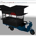 Functional Blue Tricycle Mobile Stall With White Canopy And Selling Window 3d model