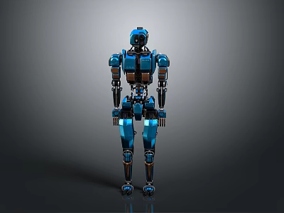 Blue Metallic Humanoid Robot With Detailed Joint Structure Shiny Surface And Smooth Design 3d model