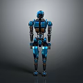 Blue Metallic Humanoid Robot With Detailed Joint Structure Shiny Surface And Smooth Design 3d model