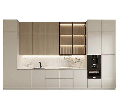 Modern Kitchen Interior With Light Wood Cabinets Marble Countertop And Built In Lighting 3d model