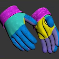 Colorful Knitted Winter Gloves With Pink Cuffs And Multicolor Fingers