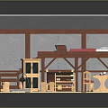 Miniature Bedroom Interior With Wooden Bunk Bed Desk Stairs And Window Frame