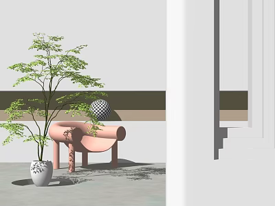 Pink Leisure Chair In Light Room With Green Plant And White Planter 3d model
