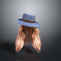 Character With Pink Long Hair Wearing Blue Straw Hat On Gray Background