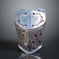 Ornate Silver Decorative Shield With Intricate Eagle And Floral Patterns Red Accents 3d model