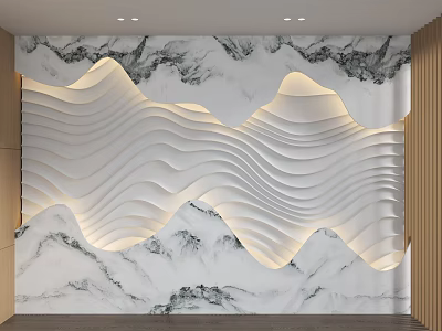 Modern Marble Accent Wall With Wavy Patterns And Built In Lighting For Interior Decor 3d model