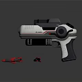Futuristic Sci Fi Gun in White Black With Red Accents and Bullets