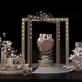 Gold Store Check in Photo Spot With Heart Shaped Display Stand Gift Boxes And Balloons