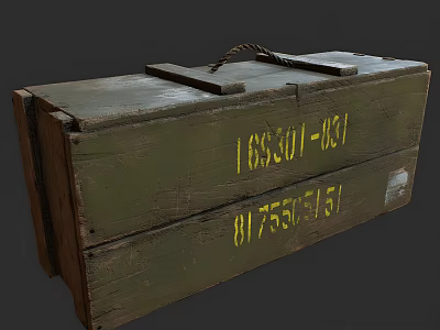 Vintage Wooden Crate With Green Surface And Yellow Number Markings Rope Handle And Aged Texture 3d model