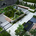 Modern Garden Landscape With Pond Stone Path Greenery And Seating Areas