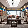Modern Tobacco Liquor Store Interior With Displays Shelves And Chinese Decor