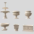 Classical White Vases With Ornate Carved Patterns And Various Shapes 3d model