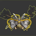 Futuristic Fantasy Female Character With Golden Hair Yellow Orange Mechanical Wings And Silver Spikes