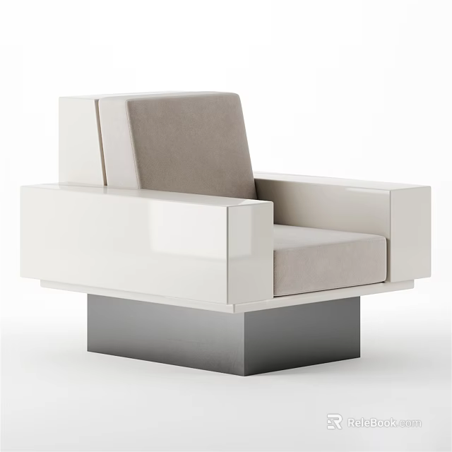 Modern Minimalist Single Sofa With Light Gray Cushions Ivory White Frame And Dark Metal Base 3d model 
