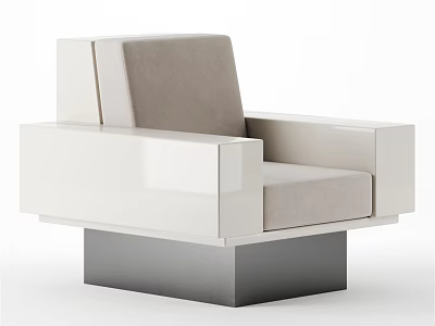 Modern Minimalist Single Sofa With Light Gray Cushions Ivory White Frame And Dark Metal Base 3d model
