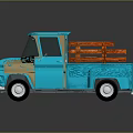 Blue Classic Pickup Truck With Orange Wooden Planks In Truck Bed