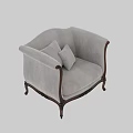 Classical Style Accent Chair With Light Gray Fabric Dark Wooden Carved Armrests And Pillows