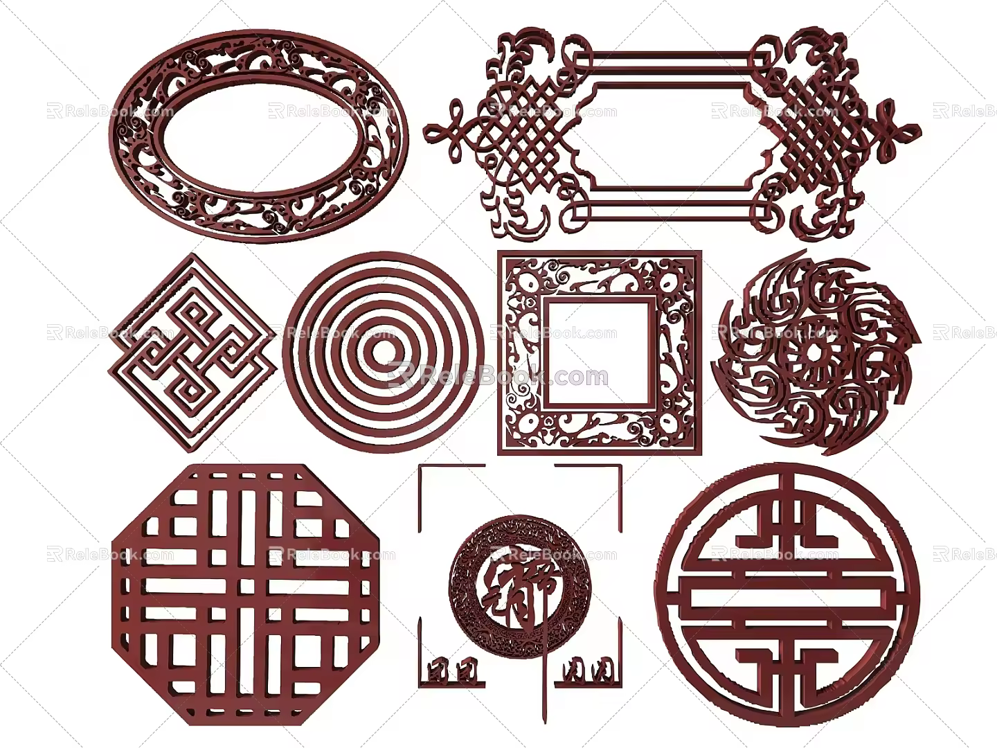 New Chinese Style Flower Lattice Window Carved Hollow Carved Window Corner Carved Gypsum Line Carved Window Pattern Carved 3d model