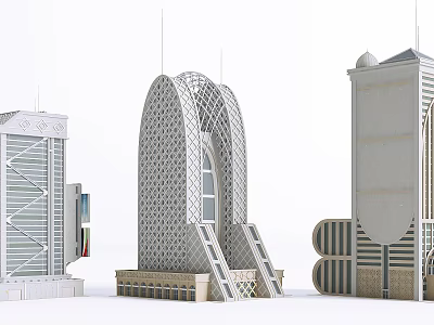 Modern Office Buildings with Arched Lattice Structures and Unique Exterior Designs 3d model