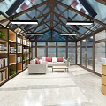 Modern Leisure Area With Glass Roof Bookshelves And Comfortable Sofa