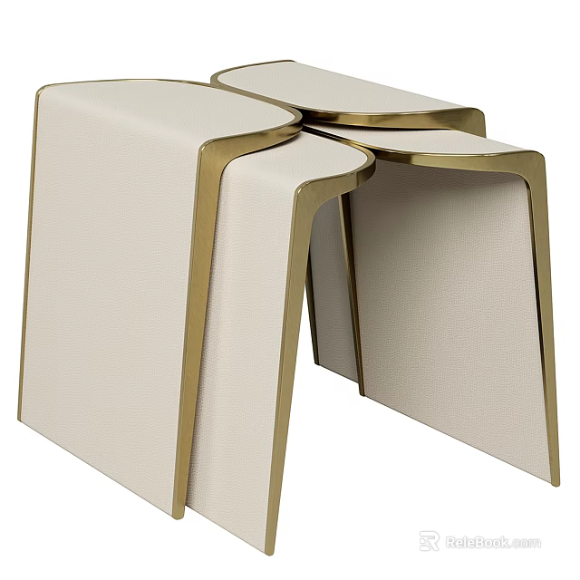 Modern Elegant Side Table with Gold Metal Frame and Beige Fabric Top Unique Design 3d model 