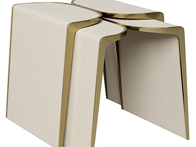 Modern Elegant Side Table with Gold Metal Frame and Beige Fabric Top Unique Design 3d model