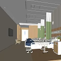Modern Hospital Ward Interior With Beds TV Green Curtains And Wooden Furniture