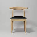 Modern Wooden Dining Chair With Curved Backrest And Black Leather Seat In Light Wood Tone
