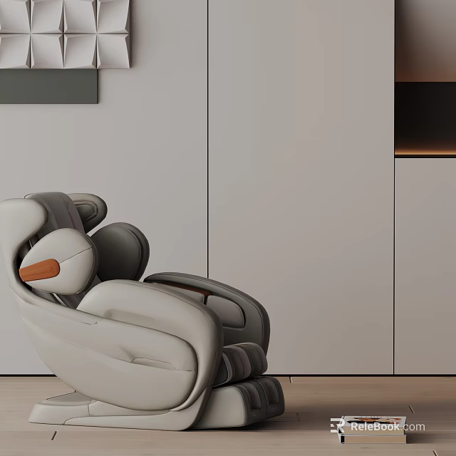 Modern Leather Massage Chair In Neutral Tones Interior With Gray Cabinetry Design 3d model 