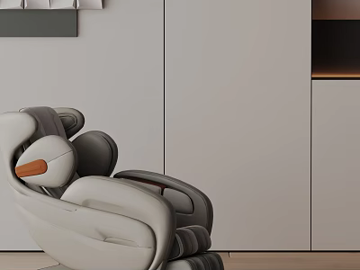 Modern Leather Massage Chair In Neutral Tones Interior With Gray Cabinetry Design 3d model