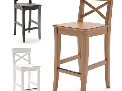 Stylish Wooden Bar Stools In Black White With X Back Design 3d model