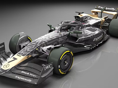 Black And Gold Formula 1 Race Car With Aerodynamic Design And Sponsor Logos 3d model