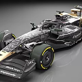 Black And Gold Formula 1 Race Car With Aerodynamic Design And Sponsor Logos