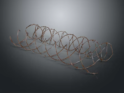 Coiled Barbed Wire Weapon With Rustic Metal Design For Defensive Security Use 3d model
