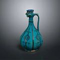 Turquoise Ceramic Vase With Dragon Head Handle And Intricate Carved Patterns