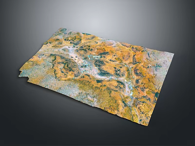 Detailed Terrain 3D Map with Yellow Green Blue Colors Showcasing Mountains Rivers and Topographic Features 3d model