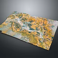 Detailed Terrain 3D Map with Yellow Green Blue Colors Showcasing Mountains Rivers and Topographic Features